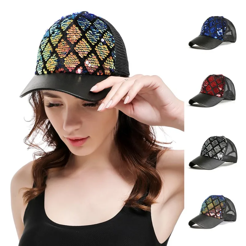 Блестящая бейсбольная кепка «конский хвост», Женская Бейсболка в стиле хип-хоп, Женская Блестящая летняя кепка с блестками, сетчатая уличная Кепка F6