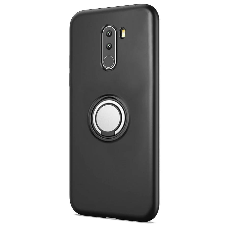 Black -Finger Ring 2 Роскошный бронированный чехол для Xiaomi Pocophone F1, чехол, ударопрочный PC+ TPU, задняя крышка для Xiaomi Poco F1, чехол, магнитный держатель, кольцевой кронштейн - Цвет: Black -Finger Ring 2