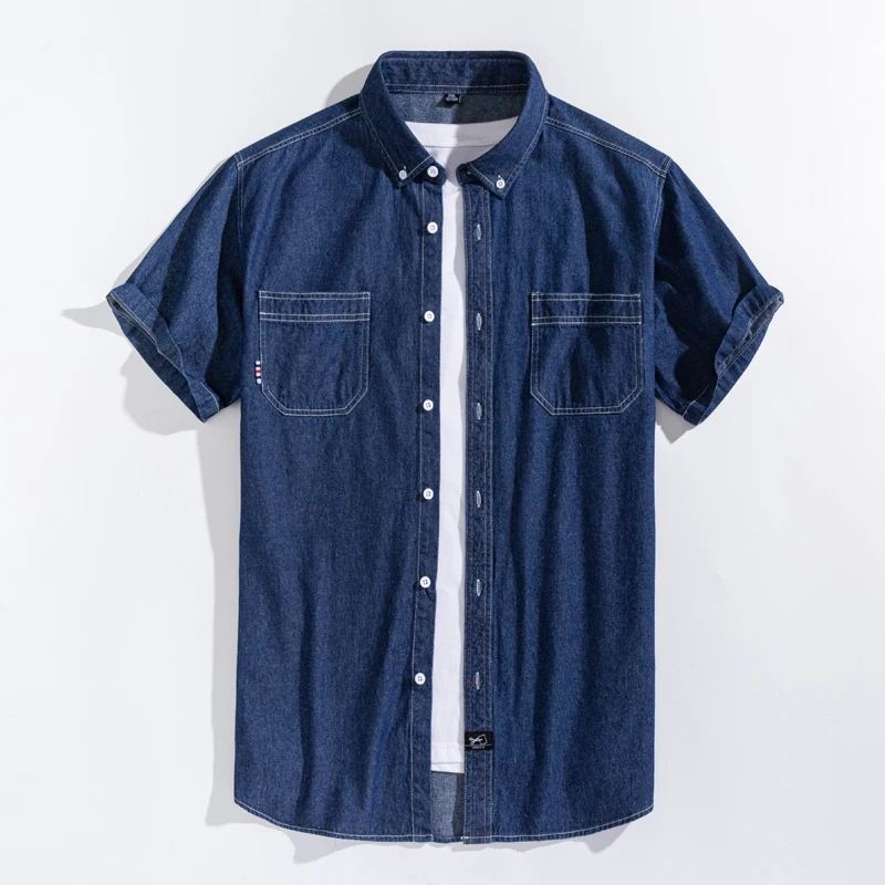 Denim Shirt Men's Short Sleeve Cotton Jeans Denim Shirt