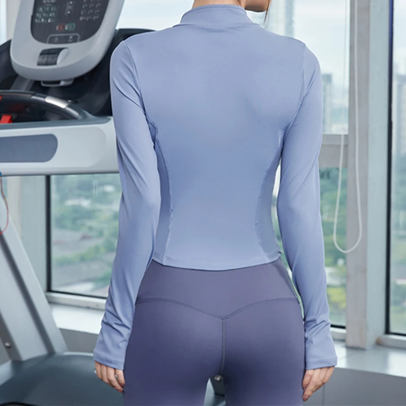 Vansydical Women Athletic Sport Shirts Slim Long Sleeve Fitness Top Yoga Crop Gym Jacket Workout Sweatshirts With Thumb Hole