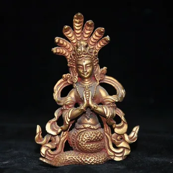 

wedding decoration Tibet Buddhism bronze 24k gold Naga Kanya Serpent Snake fairy buddha god statue