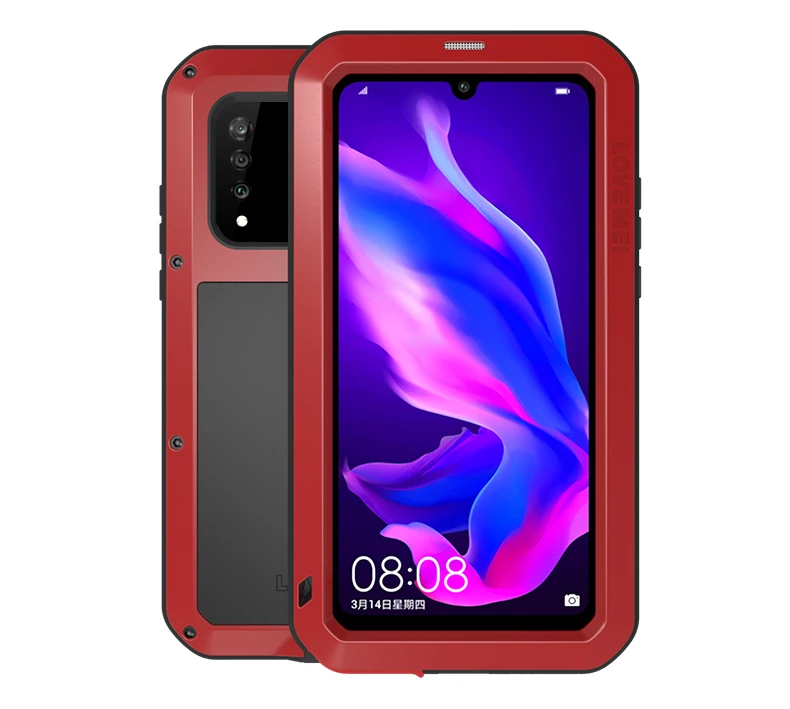 Алюминиевый металлический водонепроницаемый панцири чехол для huawei P30 Pro P30 Lite P30 противоударный Полный Корпус с Gorrila стеклянной крышкой - Цвет: Красный