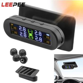 

LEEPEE Car Tire Pressure Sensor Temperature Warning Fuel Save Car Tyre Pressure Monitor System With 4 External TPMS Sensor Solar