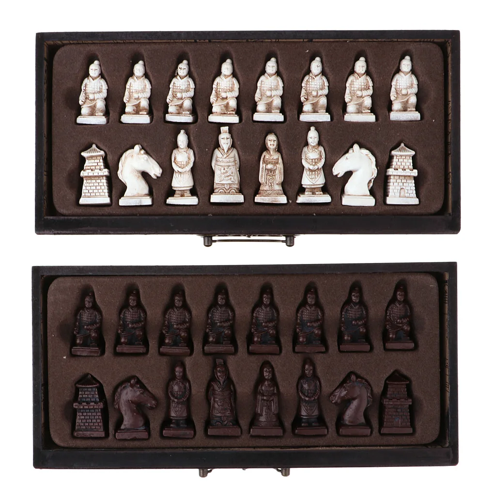 

Retro Wood Chess Board Game Set W/ Drawer & Terracotta Shaped Pieces