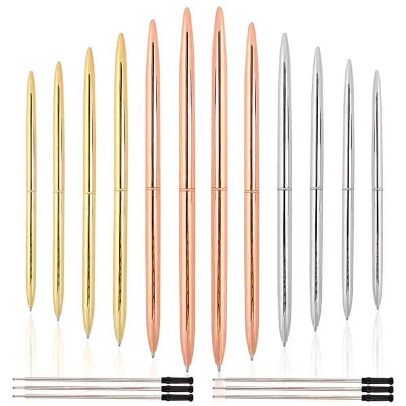 12Pcs Metal Ballpoint Pens with 6Pcs Replacement Refills Twist Black Ink Medium Point (1.0Mm) Gold Rose |