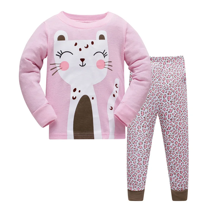 Пижамы для маленьких девочек с изображением животных комплекты одежды для детей 3, 4, 5, 6, 7, 8 лет комплекты одежды для девочек, футболки штаны, одежда для сна хлопок - Цвет: 23