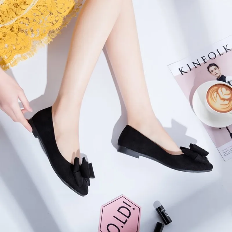 

Net red single shoes female spring models wild pointed shallow mouth bow flat bottom scoop flats fashion peas shoes tide J14-71
