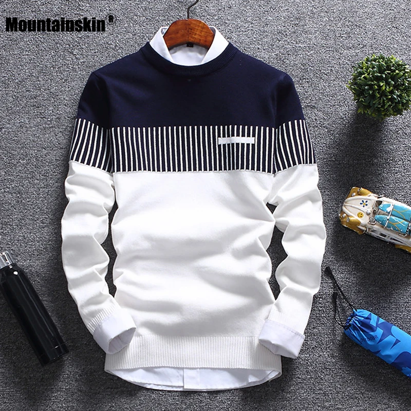 Продажа Альпинистский новый мужской осенне зимний пуловер шерстяной тонкий прилегающий вязаный свитер в полоску Мужская брендовая одежда Повседн...