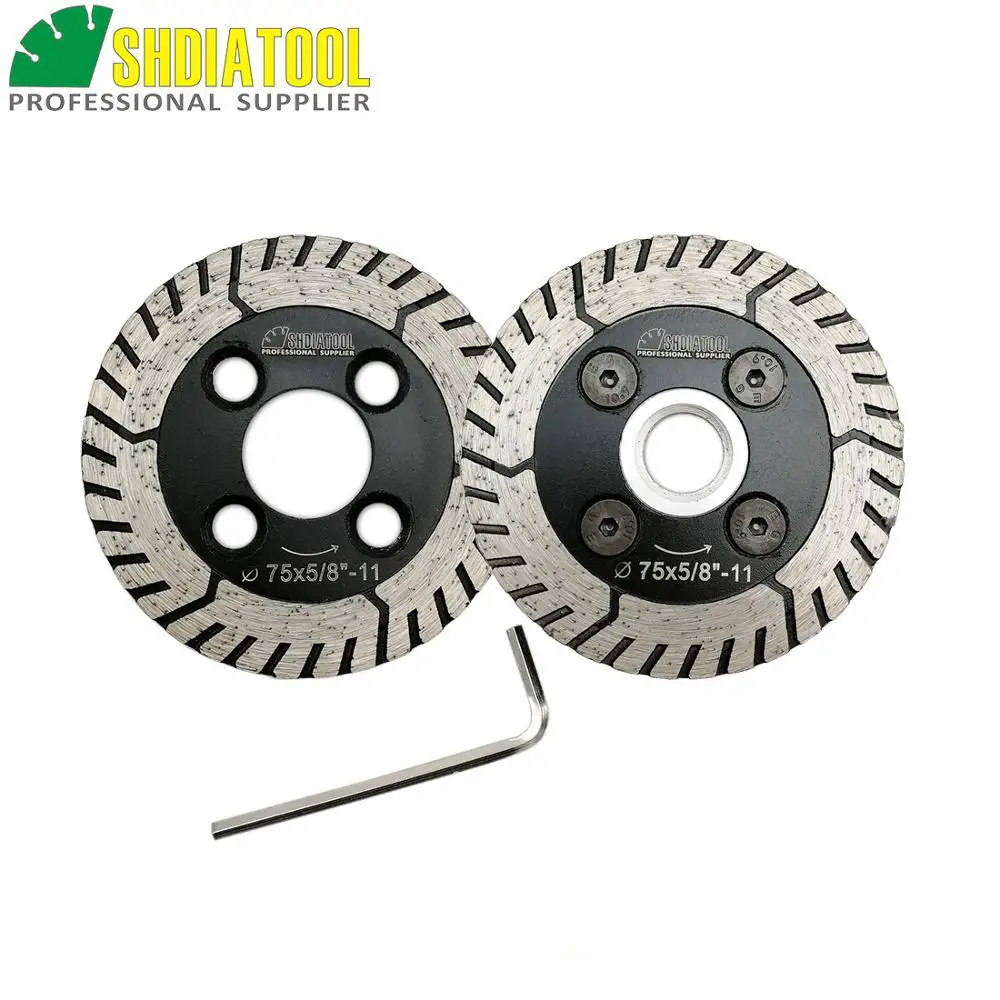 SHDIATOOL 1pc 75mm Diamond Cutting Grindng Disc with flange and 1pc blade Dia 3"/75mm Dual Saw Blade For Granite Marble Concrete