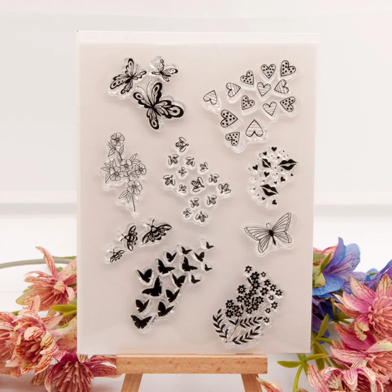 

Butterfly Heart Transparent Clear Silicone Stamp Seal DIY Scrapbook Rubber Hand Account Photo Album Diary Decor Reusable 11*15cm