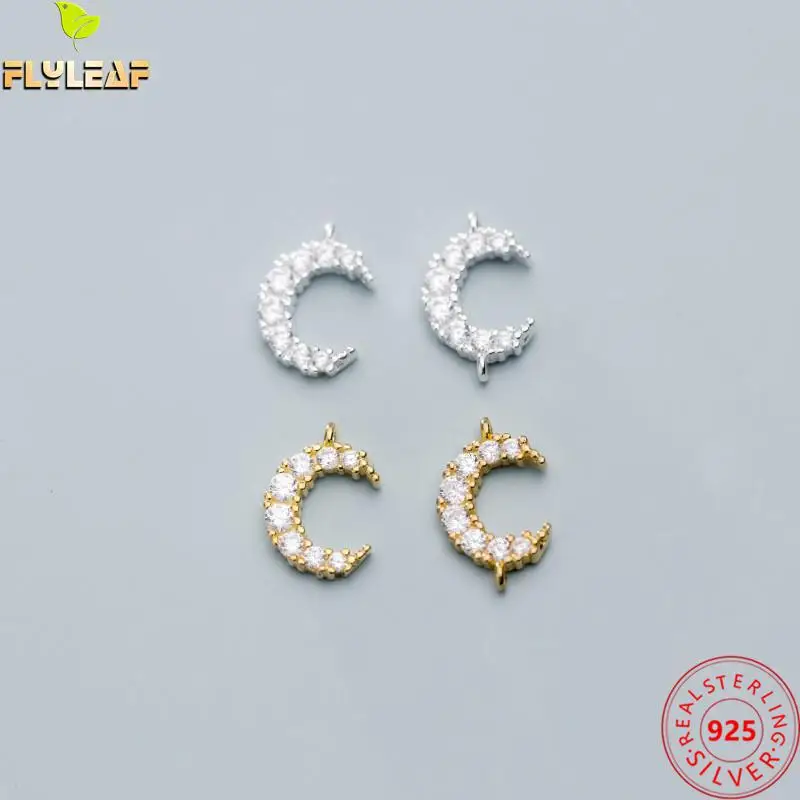 

925 Sterling Silver 18k Gold Zircon Moon Charms Bracelet Necklace Earrings Pendant Jewelry Findings Connector