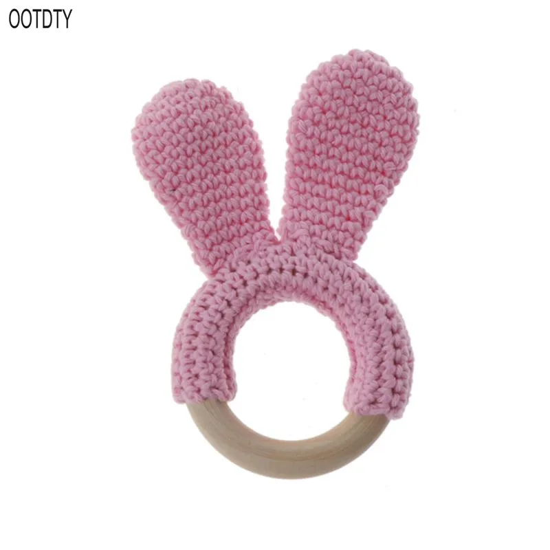 Детский кролик грызунок в форме уха деревянный Прорезыватель зубов кольцо новорожденный сенсорная игрушка Душ подарок безопасное прорезывание зубов игрушки деревянный Прорезыватель - Цвет: DPK