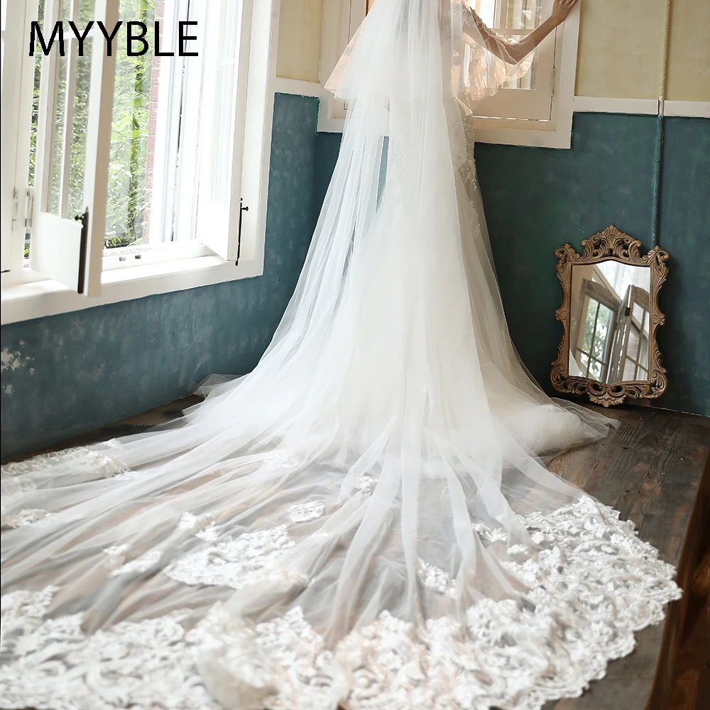 myyble-アイボリーの白いレースのベール結婚式のための長いブライダルアクセサリー3m-5m安い