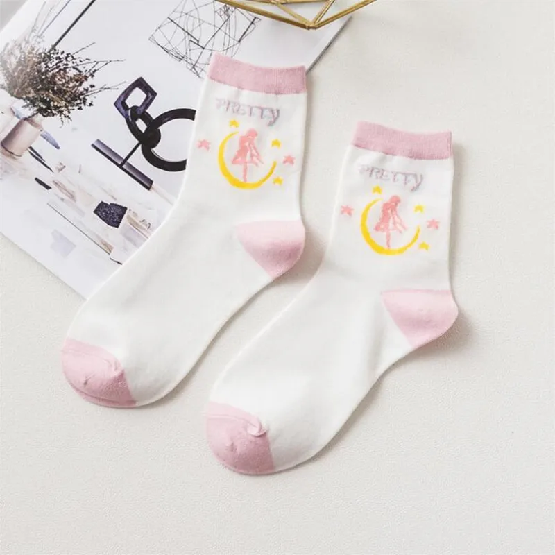 Популярные новые японские аниме моряки носки с изображением Луны, мягкие милые хлопковые чулки для девушек, девушек, горничных Лолита - Цвет: Белый