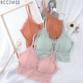 

BCCZMISS Lace Hem Lingerie Women No Rims Colorful Bra Comfortable Daily Wear Underwear For Female Ins-Style Sweetheart Bralette