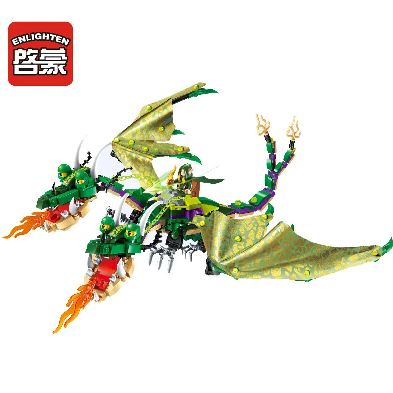 Enlighten Building Block War of Glory, рыцари замка, двуглавый дракон, якиро, 4 фигурки, 486 шт., развивающие кирпичи, игрушка, подарок для мальчика