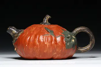 

Chinese Yixing Zisha Pottery 620cc Red Clay Handmade Pumpkin Cuaurbit Teapot