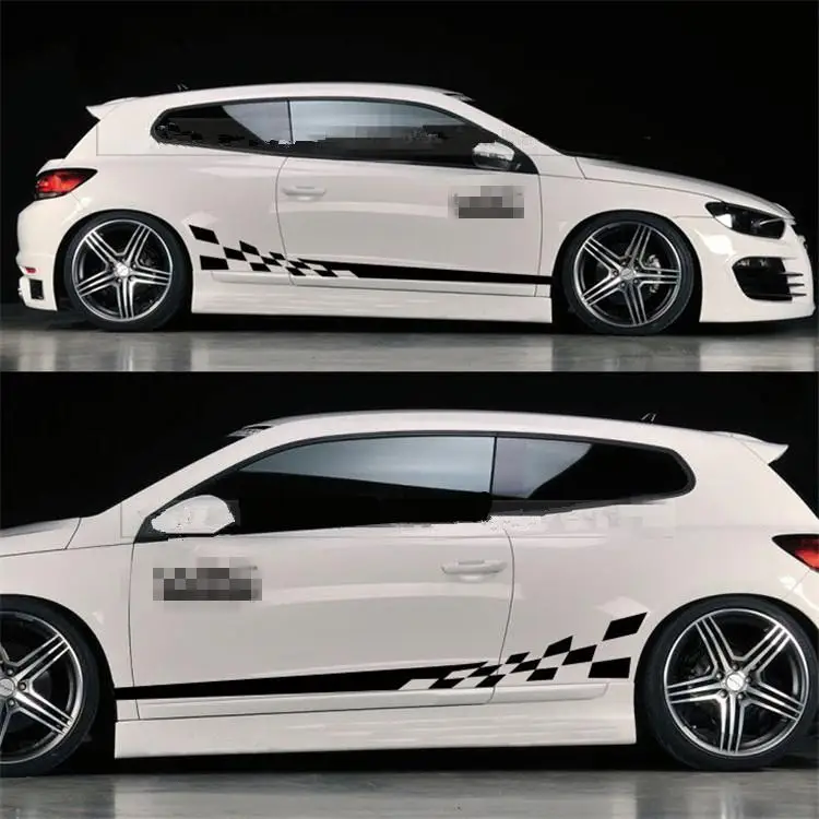 

3 Color Racing Flag Vinyl Decal Car Styling Door Side Waist line Skirt Stripes Auto Body Decor Sticker 2PCS