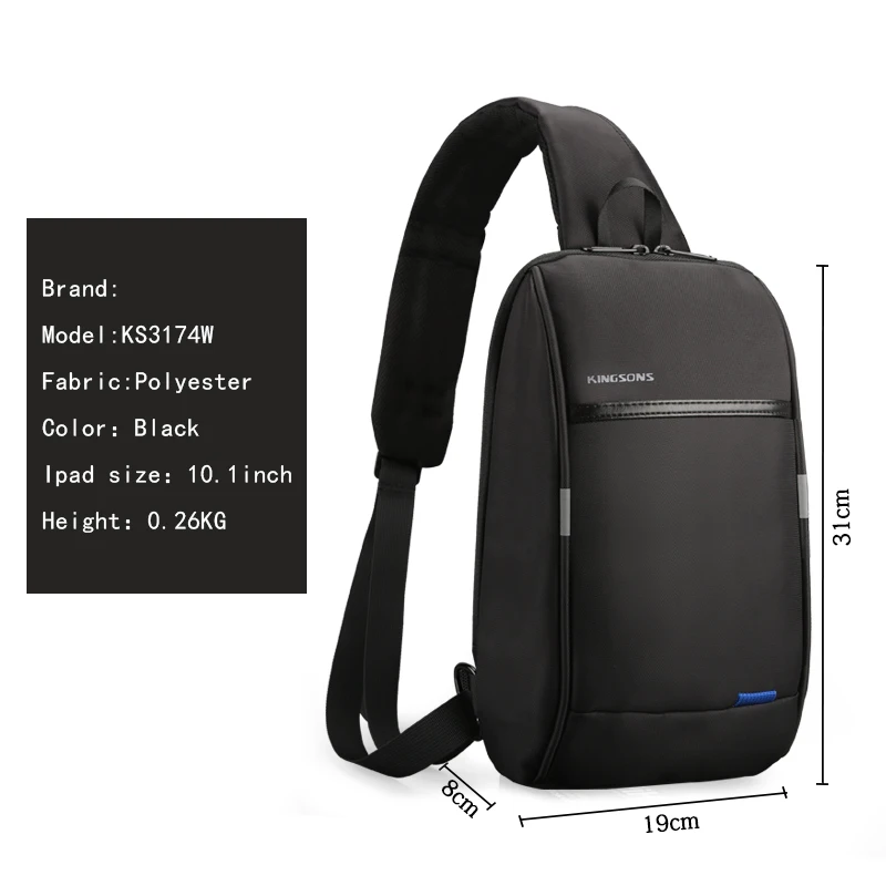 Kingsons New 3174-A Leisure Travel Single Shoulder Backpack 10.1 inch Chest Backpack For Men Women Casual Crossbody Bag