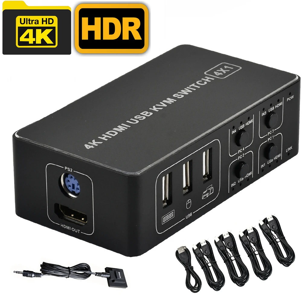 4k Hdmi Kvm Switch 4 Port Usb Kvm Hdmi Switcher 4x1 4kx2k/60hz Hdcp 2.2