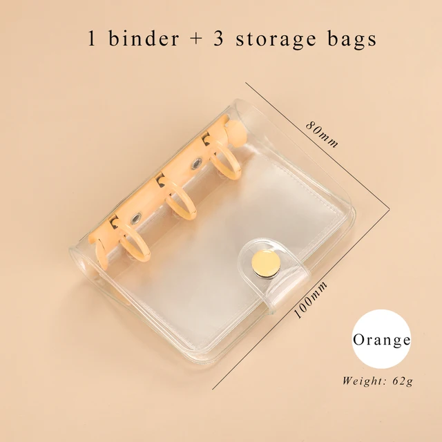 Cute Transparent Mini Loose-leaf Notebook Creative Portable Pocket Hand Book 3 Ring Binder Kawaii School Supplies Stationery Orange shell