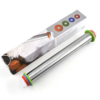 

Manufacturers Direct Selling Rolling Pin Stainless Steel Adjustable Thickness Flour Stick with Measuring Rolling Pin Dough Knead