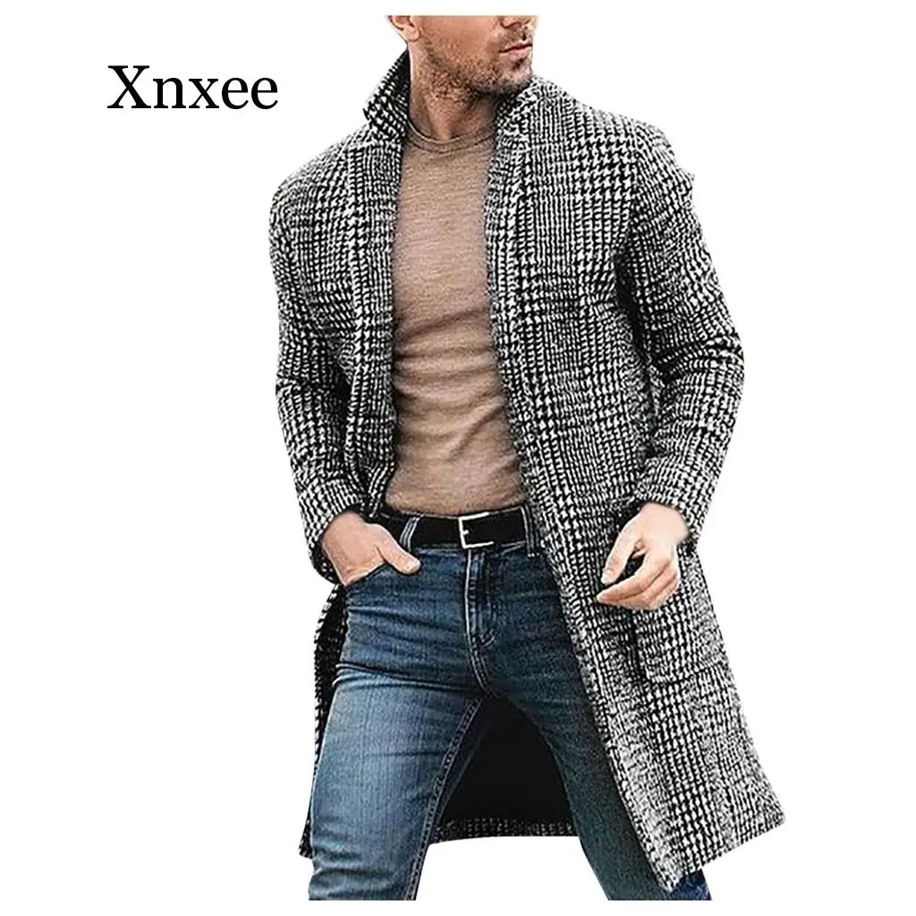 Xnxee осеннее и зимнее Ретро Модное Длинное клетчатое Мужское пальто