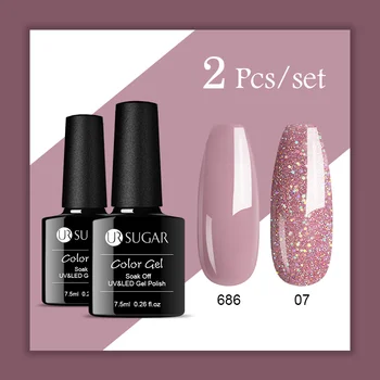 

UR SUGAR 2Pcs Glitter Gel Nail Polish with Color Gel Varnish Set Semi Permanent Soak Off UV LED Nail Gel varnish DIY