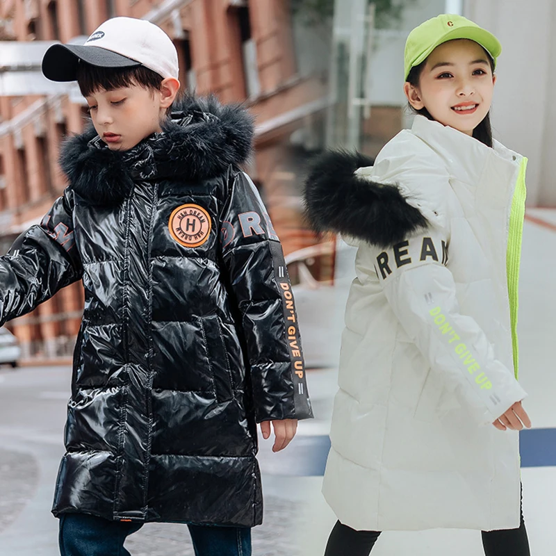 de plumas de 30 grados para niños y niñas, Parka de invierno con cuello de