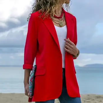 

Autumn Women Fashion Solid Color Lapel Blazer Open Front Long Sleeve Suit Jacket
