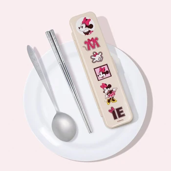 

Disney new Mickey Minnie Kid tableware cartoon chopstick spoon boxed stainless steel chopstick spoon portable tableware box gift