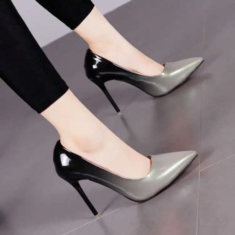 

JUNSRM Shadow Women Shoes Pointed Toe Pumps Patent Leather Dress Wine Red 8CM High Heels Boat Shoes Wedding Shoes Zapatos Mujer