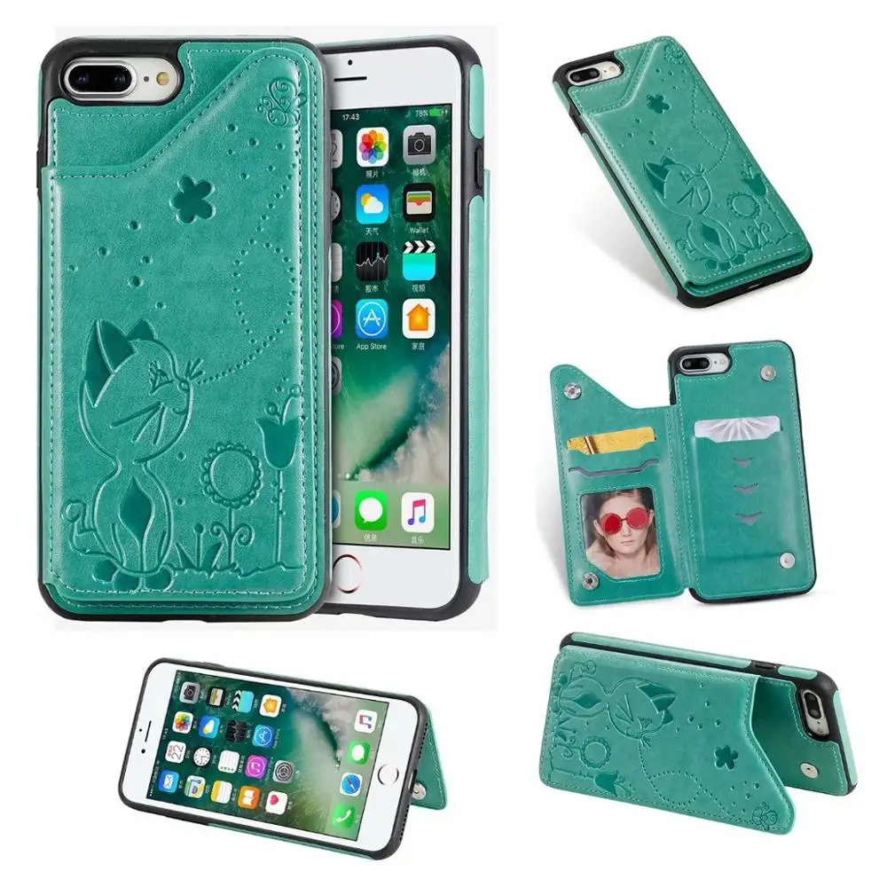 Для iPhone 8 чехол для 7 кошелек Чехол тисненая 3D карточка с кошкой Слоты Фолио Флип