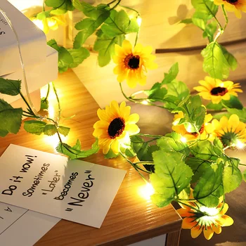 

2M 3M Sunflower Warm White Tiny Green Leaf Garland Holiday Copper Wire Fairy String Lights for Christmas Party New Year Wedding