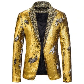 

Golden suit blazer nightclub coat Bling costume jacket mens clothing host emcee studio jacket performance dress