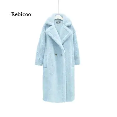 

Winter Women Faux Fur Teddy Coat Solid Color Warm Long Fur Coats Female Lapel Outerwear Brand Thick Jacket NICE034
