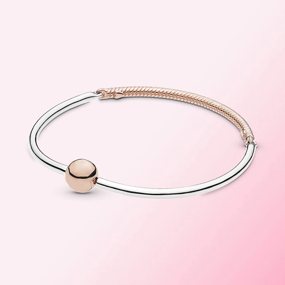 

2019 100% 925 Sterling Silver Classic Moments Three-Link Rose Bangle Women's Charm Personality Jewelry Free Shipping Wholesale