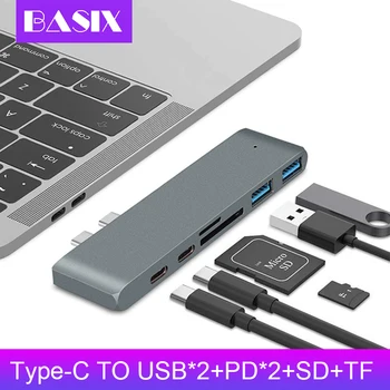 

Basix Dual Type C Usb Hub Adapter 6 in 1 Card Reader/Usb 3.0/Type-C Charging Hub Converter for Macbook Pro Mac Pc Laptop usb hub