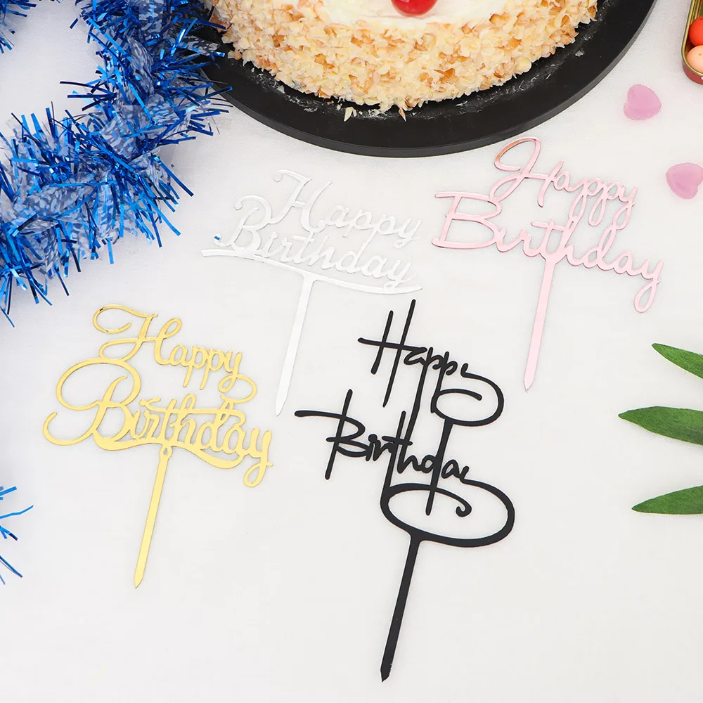 Топпер для торта «С Днем Рождения» акриловая буква золотой серебряный торт топ декор с флагами для вечеринка для мальчика день рождение свадебные принадлежности для детей