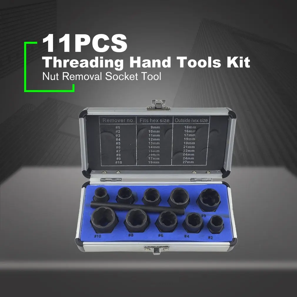 

11PC Nut Extractors Damaged Bolts Nuts Screws Remover Extractor Multifunction Removal Tools Set Broken Bolt Removal Kit