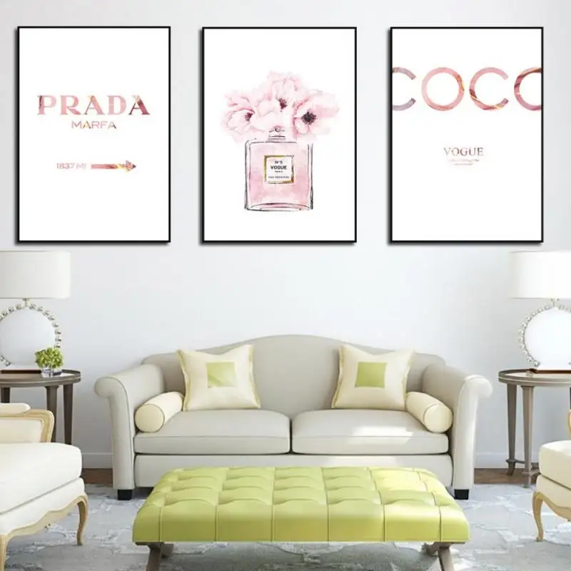 Abstract Canvas Painting Perfume Pink Peony Posters And Prints Quotes Bottle Wall Pictures Room Home Decor | Дом и сад