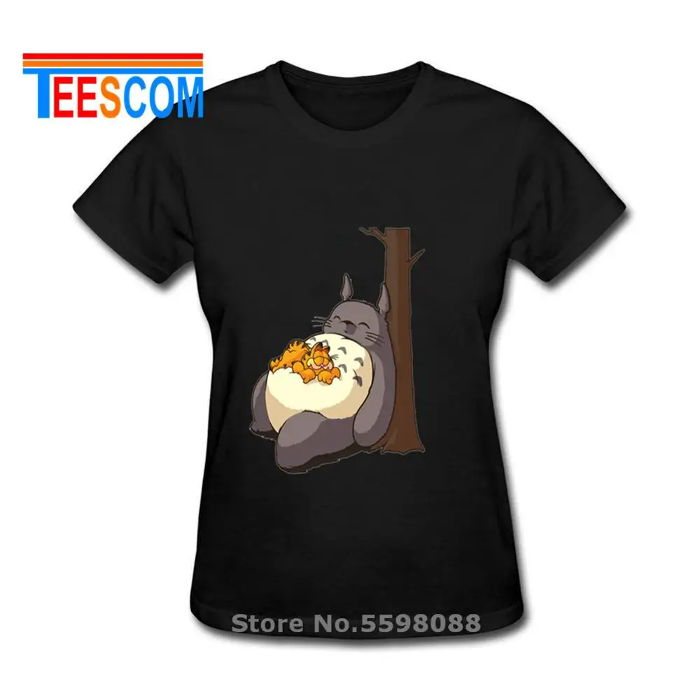 My Sleepy Neighbor Totoro And Cute Cat T-shirt Japan Anime Neighbour short sleeves T Shirt women Kawaii Kitty Tshirt | Женская одежда