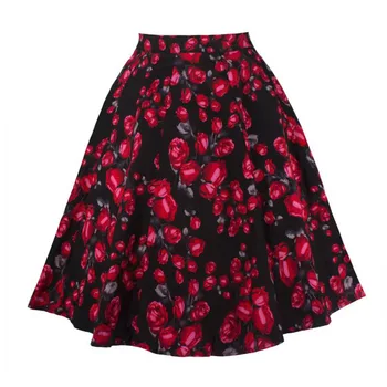 

Women Vintage 50s Skirt Wiggle Elegant Midi Floral Skirt High Waist Pleated Skirt Plus Size Rockabilly Pinup Office Skirts
