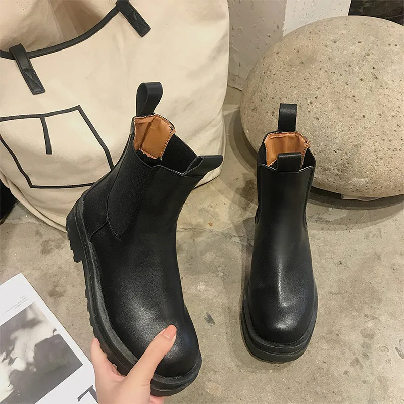 

Women 2020 Chunky Ankle Boots Woman Shoes Winter Luxury Brand Designer Chelsea Heel Female Platform Boots Lasdies Fashion