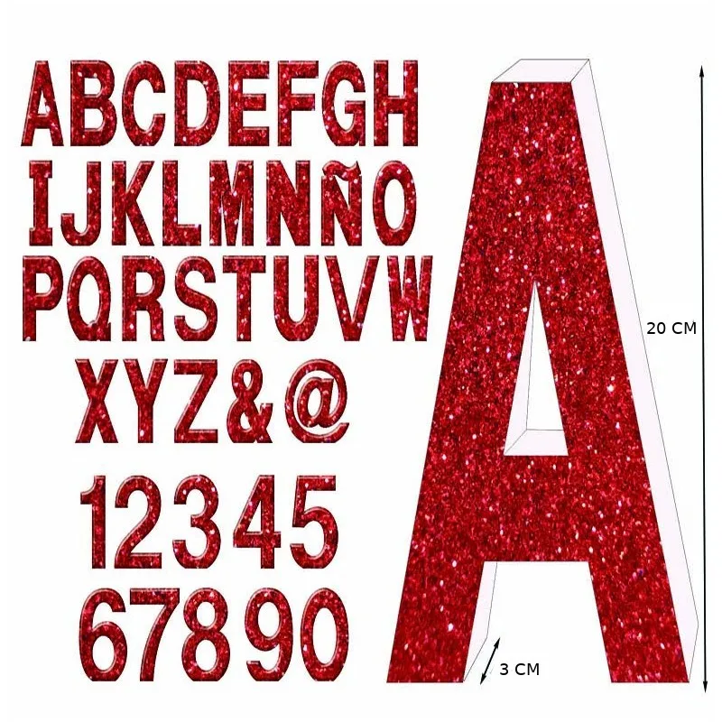 Letras 20Cm alto poliestireno expandido con purpurina roja para iniciales  de nombre y decoracion - AliExpress