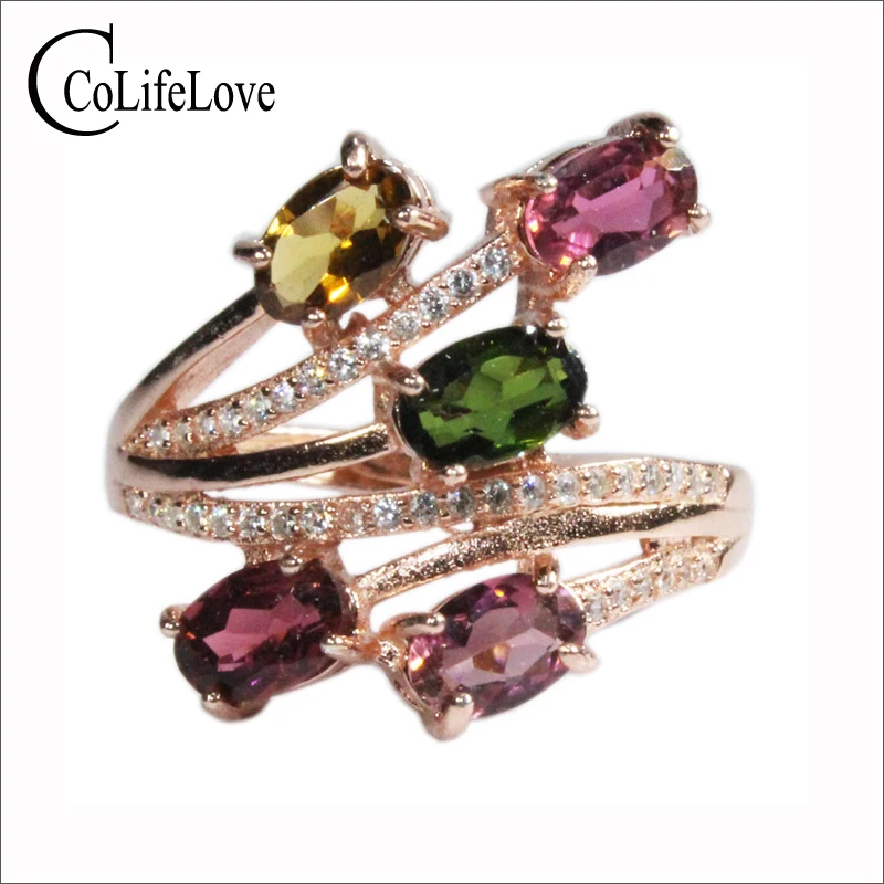 colife-jewelry-fashion-silver-tourmaline-silver-ring-4-pcs-multicolor-tourmaline-ring-solid-925-sterling-silver-gemstone-ring