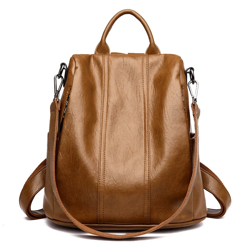 Женский рюкзак с защитой от кражи, высококачественные школьные сумки из мягкой кожи для девочек-подростков, водонепроницаемый рюкзак для путешествий, Mochila Feminina - Цвет: Brown