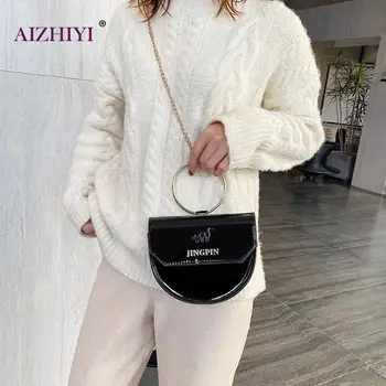 

2020 New Fashion PU Leather Shoulder Messenger Saddle Bag Women Female Casual Top-handle Bags Lady Solid Circle Ring Handbag