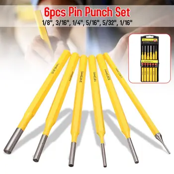 

6pcs Chisel Pin Punch Kit Set 1/8" 3/16" 1/4" 5/16" 5/32" 1/16" Size Machining Maintenance Wooden Fitter Mold Punching Tools