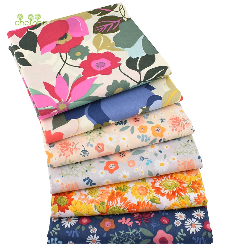 

Chainho,6 pcs/lot,Floral Printed Patchwork Cloth,Plain Cotton Fabric, DIY Sewing &Quilting Poplin Material For Baby&Child,PCC090